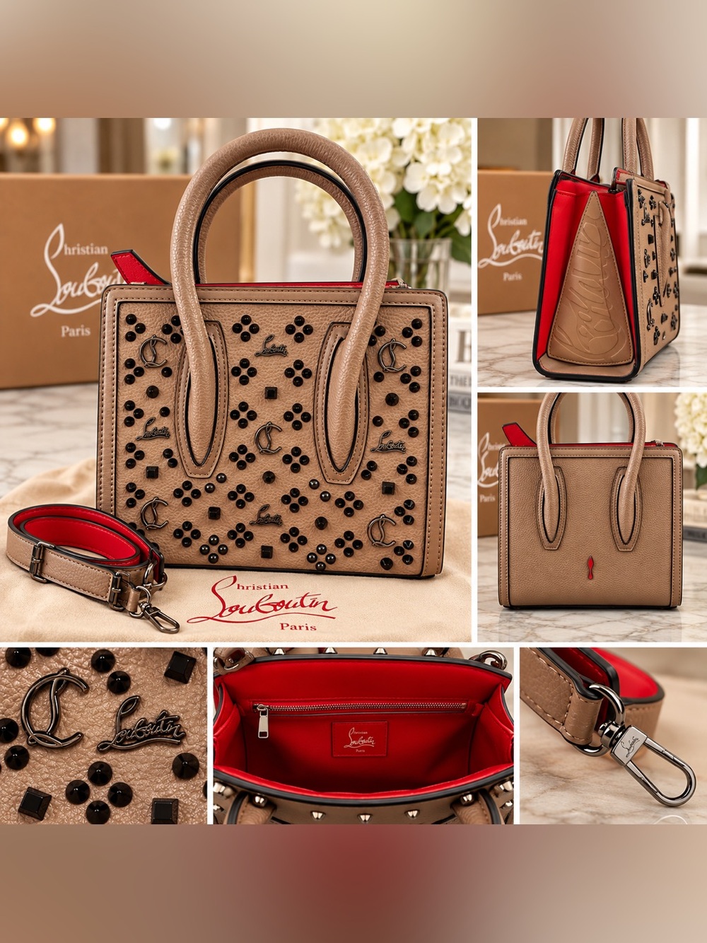 Unlisted Taupe Studded Satchel with Red Interior